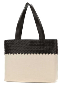 BOTTEGA VENETA Bottega Veneta Men Two-Tone Leather And Canvas Intrecciato Shopping Bag