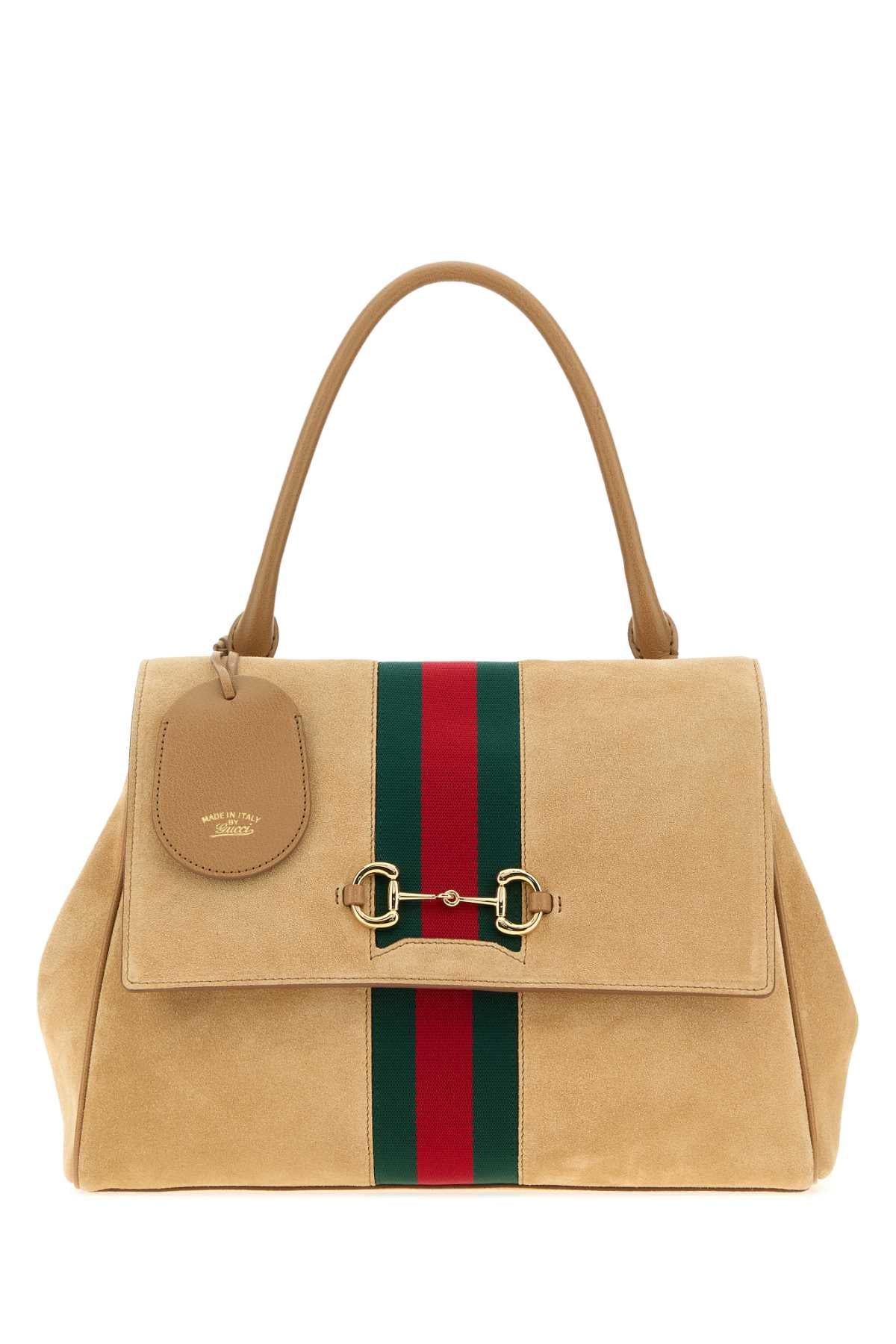 Gucci Women Beige Suede Medium Paparazzo Handbag