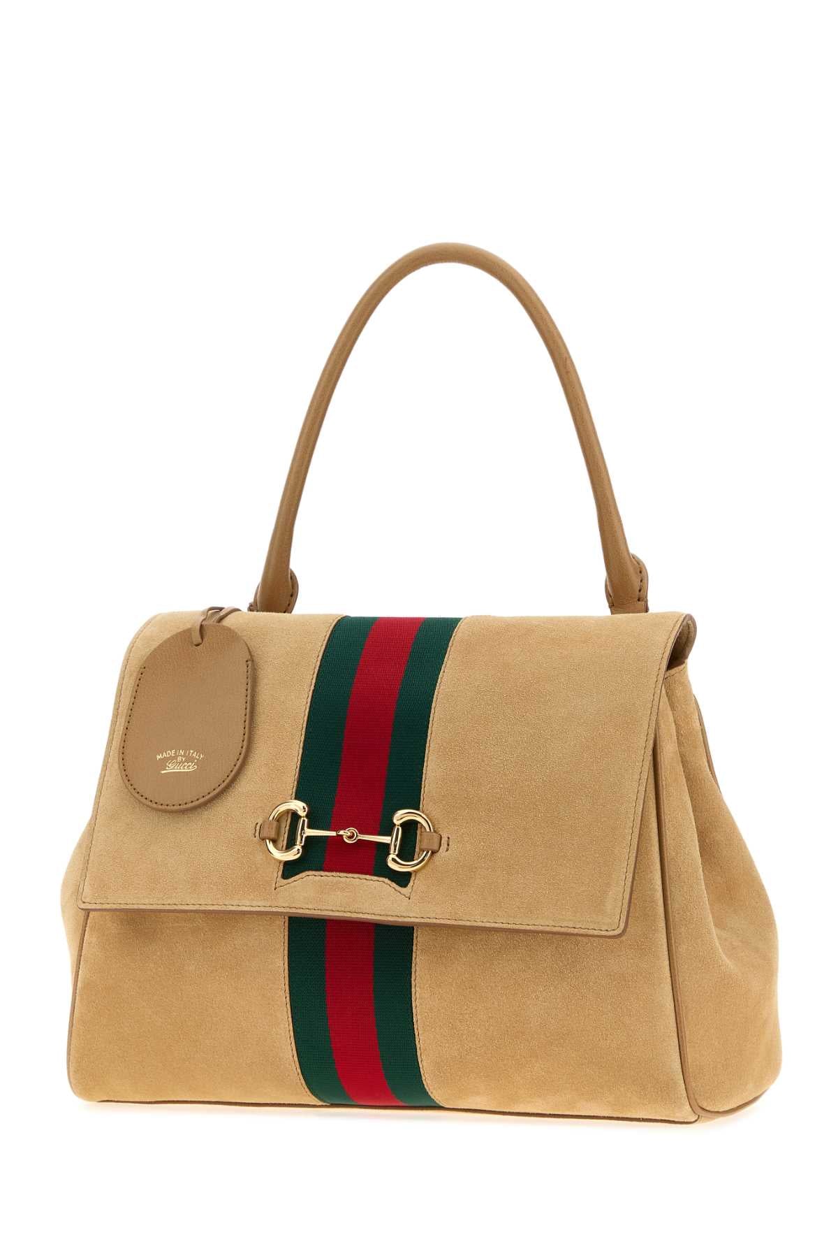 Gucci Women Beige Suede Medium Paparazzo Handbag
