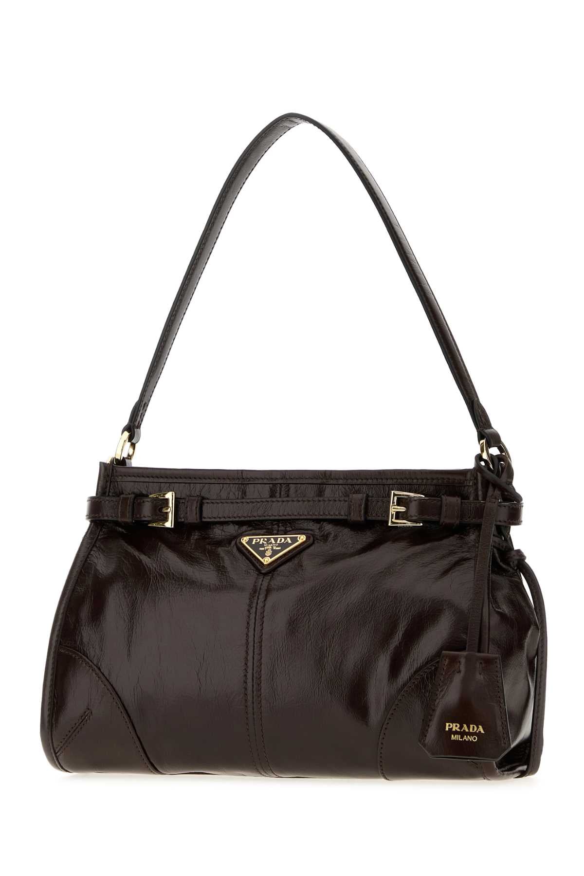 Prada Women Dark Brown Leather Prada Bonnie Shoulder Bag