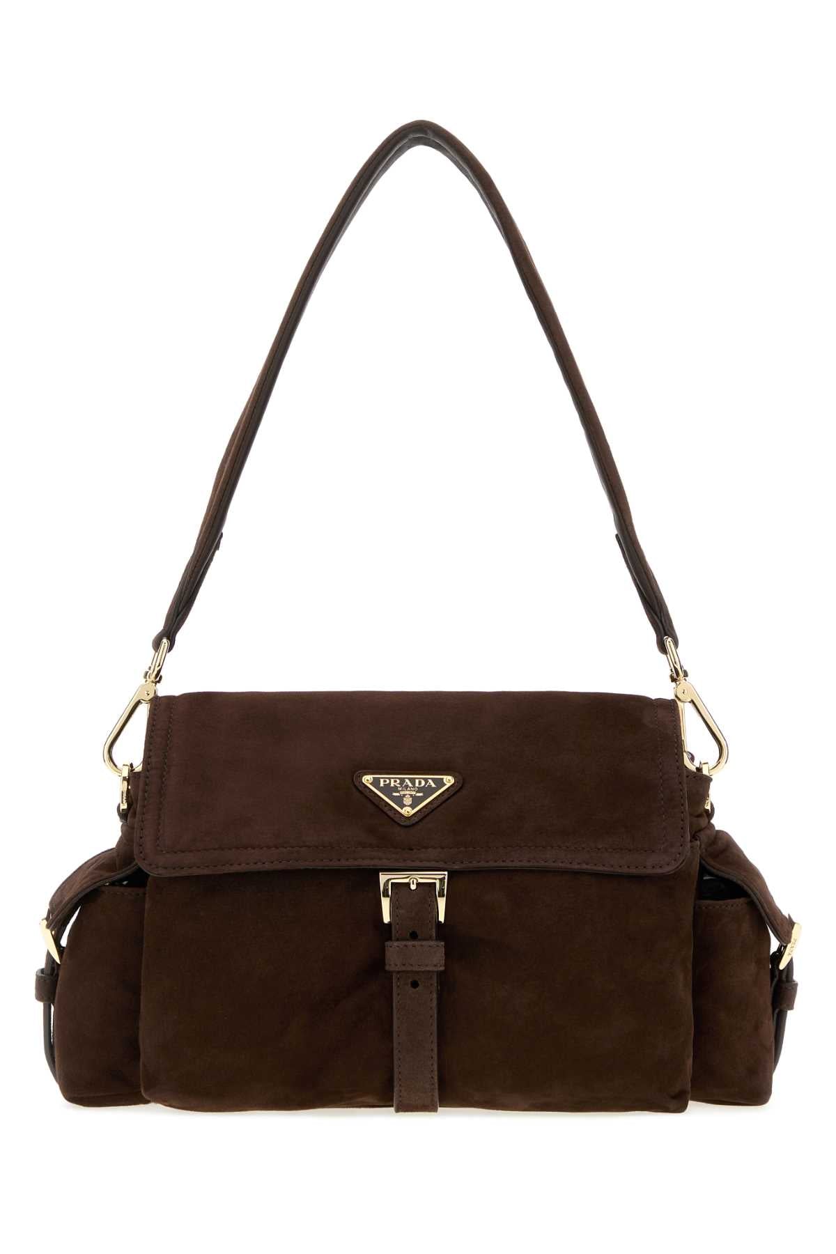 Prada Women Dark Brown Suede Shoulder Bag