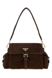 Prada Women Dark Brown Suede Shoulder Bag
