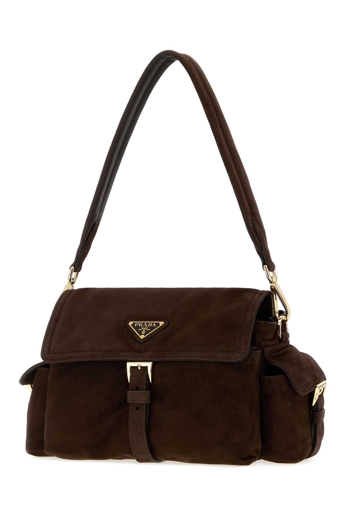 Prada Women Dark Brown Suede Shoulder Bag
