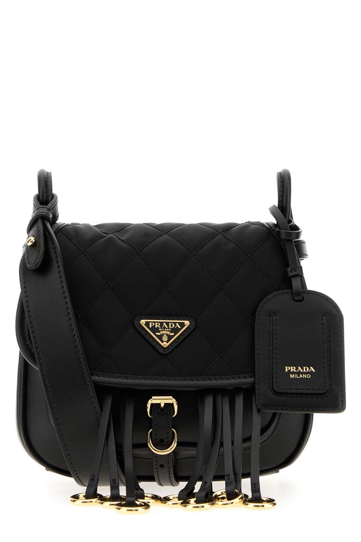 Prada Women Black Canvas And Leather Crossbody Bag