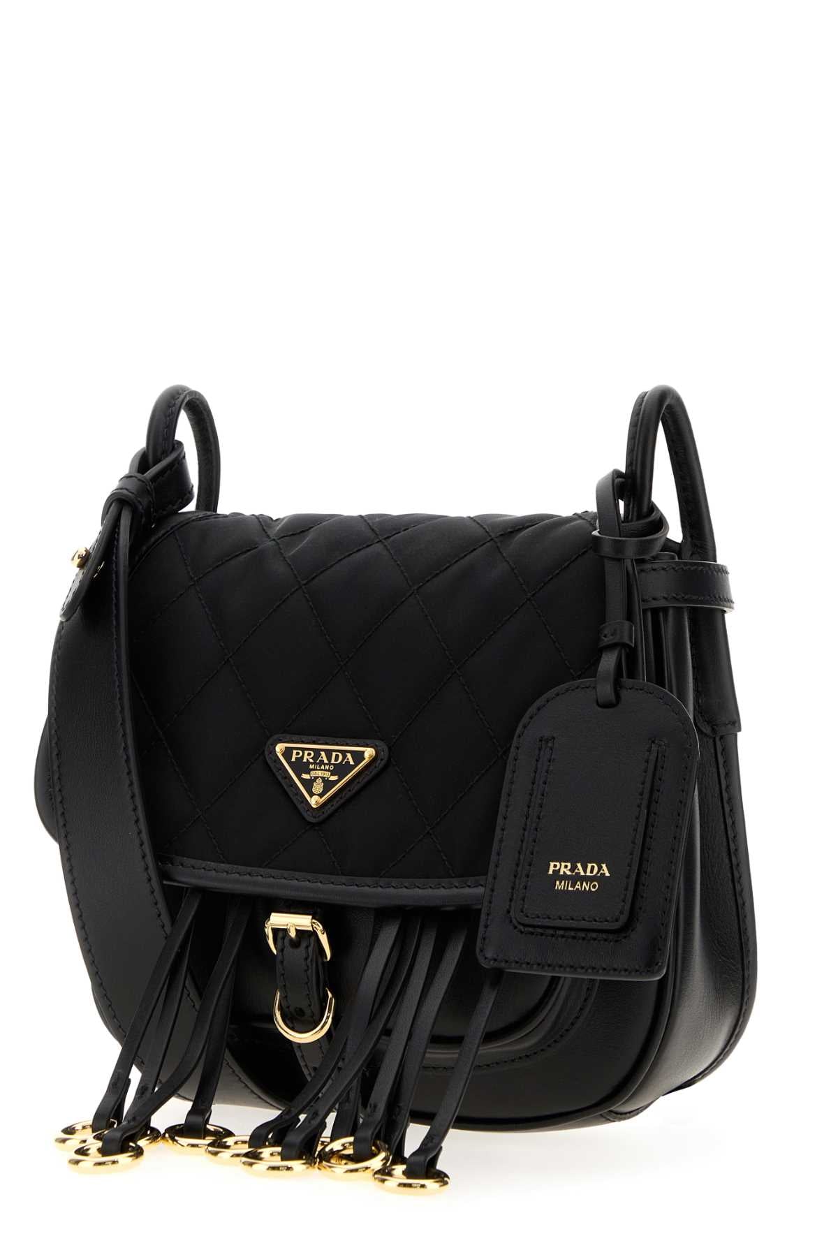 Prada Women Black Canvas And Leather Crossbody Bag