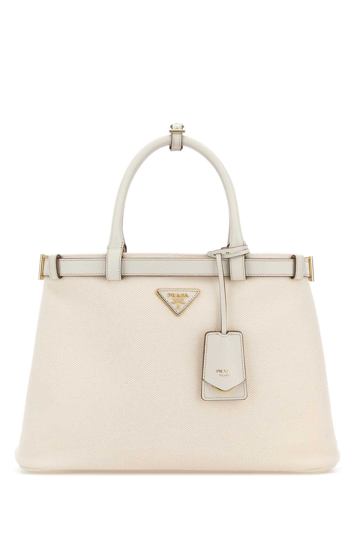 Prada Women Ivory Canvas Shopping Bag