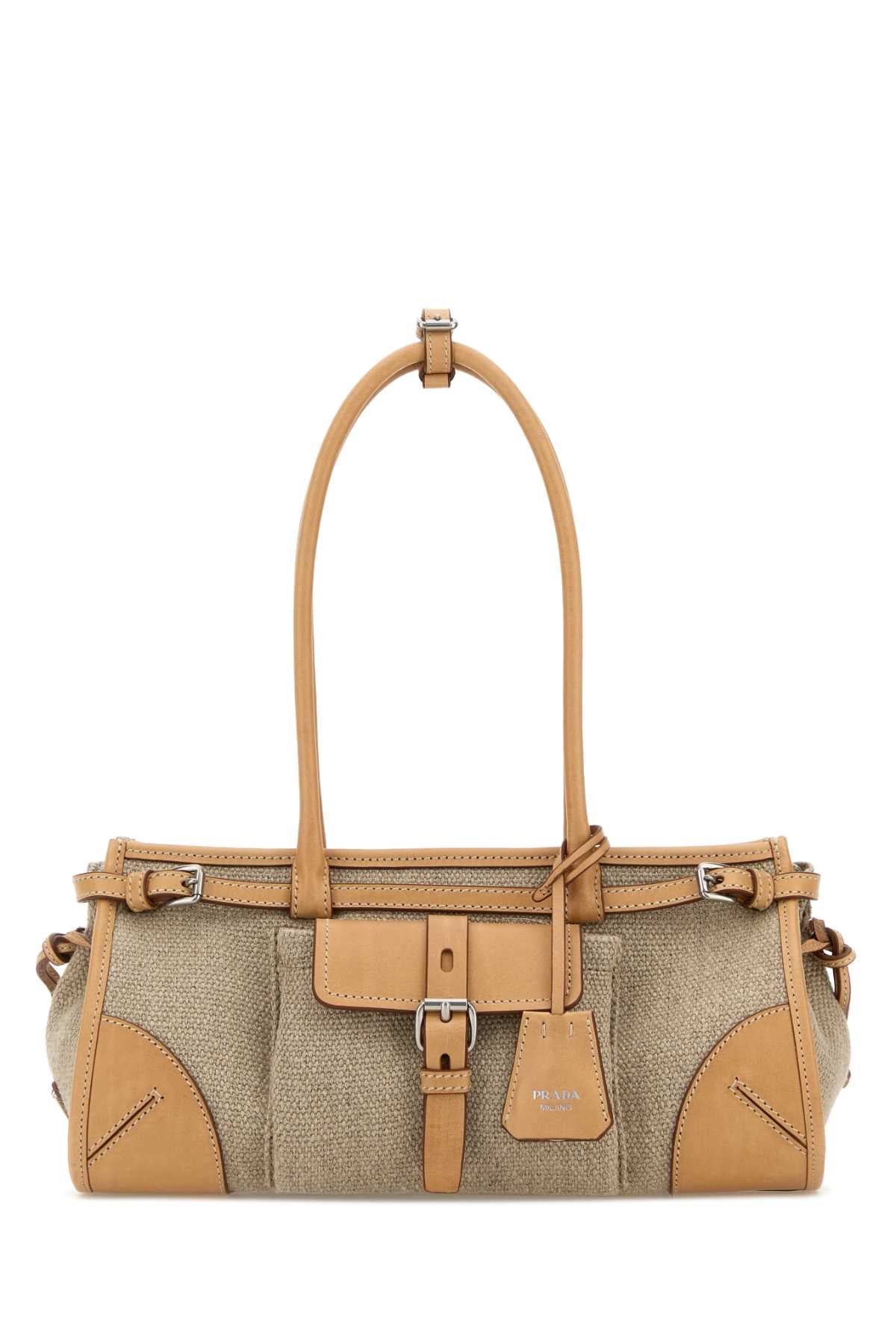 Prada Women Two-Tone Canvas And Leather Medium Prada Bonnie Shoulder Bag