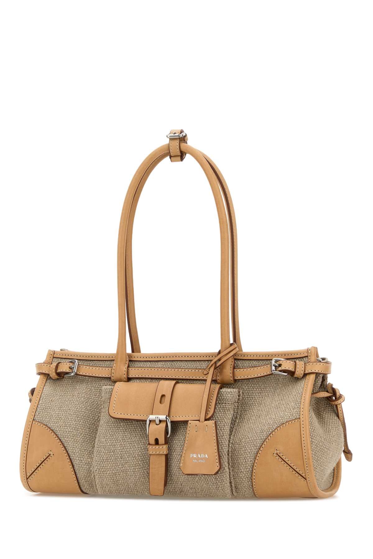 Prada Women Two-Tone Canvas And Leather Medium Prada Bonnie Shoulder Bag