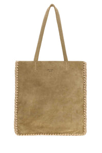 Prada Women Khaki Suede Large Shopping Bag