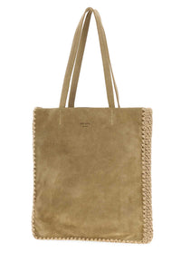 Prada Women Khaki Suede Large Shopping Bag
