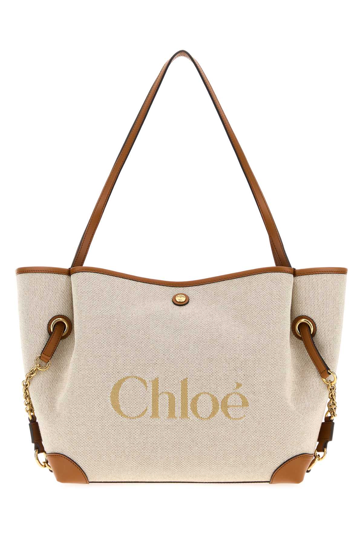 Chloe Women Sand Canvas Chloe Clover Shopping Bag