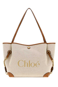 Chloe Women Sand Canvas Chloe Clover Shopping Bag