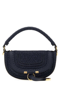 CHLOE Chloe Women Navy Blue Raffia And Leather Mini Marcie Shoulder Bag