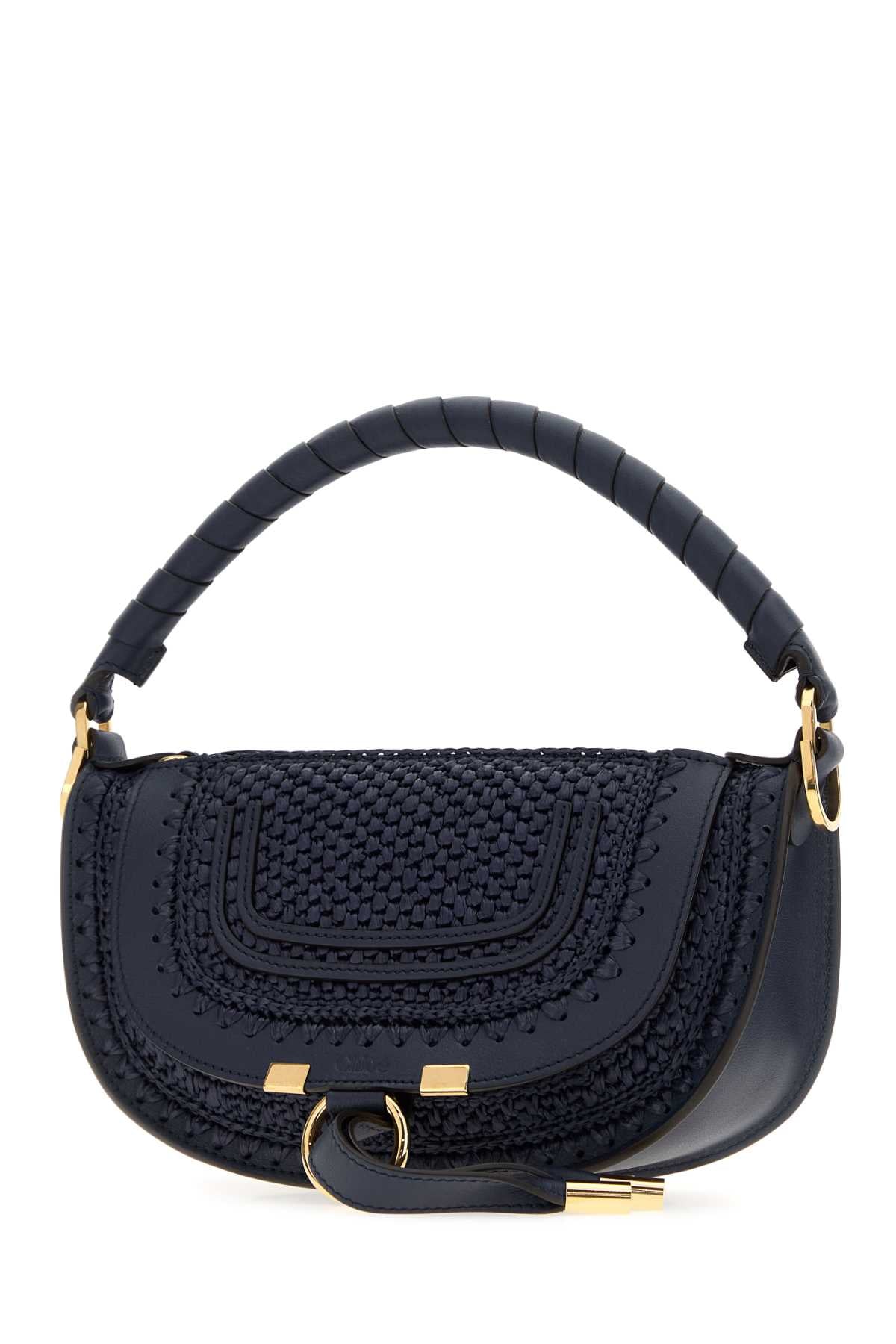 CHLOE Chloe Women Navy Blue Raffia And Leather Mini Marcie Shoulder Bag