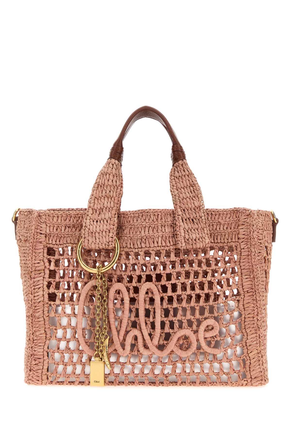 CHLOE Chloe Women Antiqued Pink Raffia Summer Banana Shopping Bag