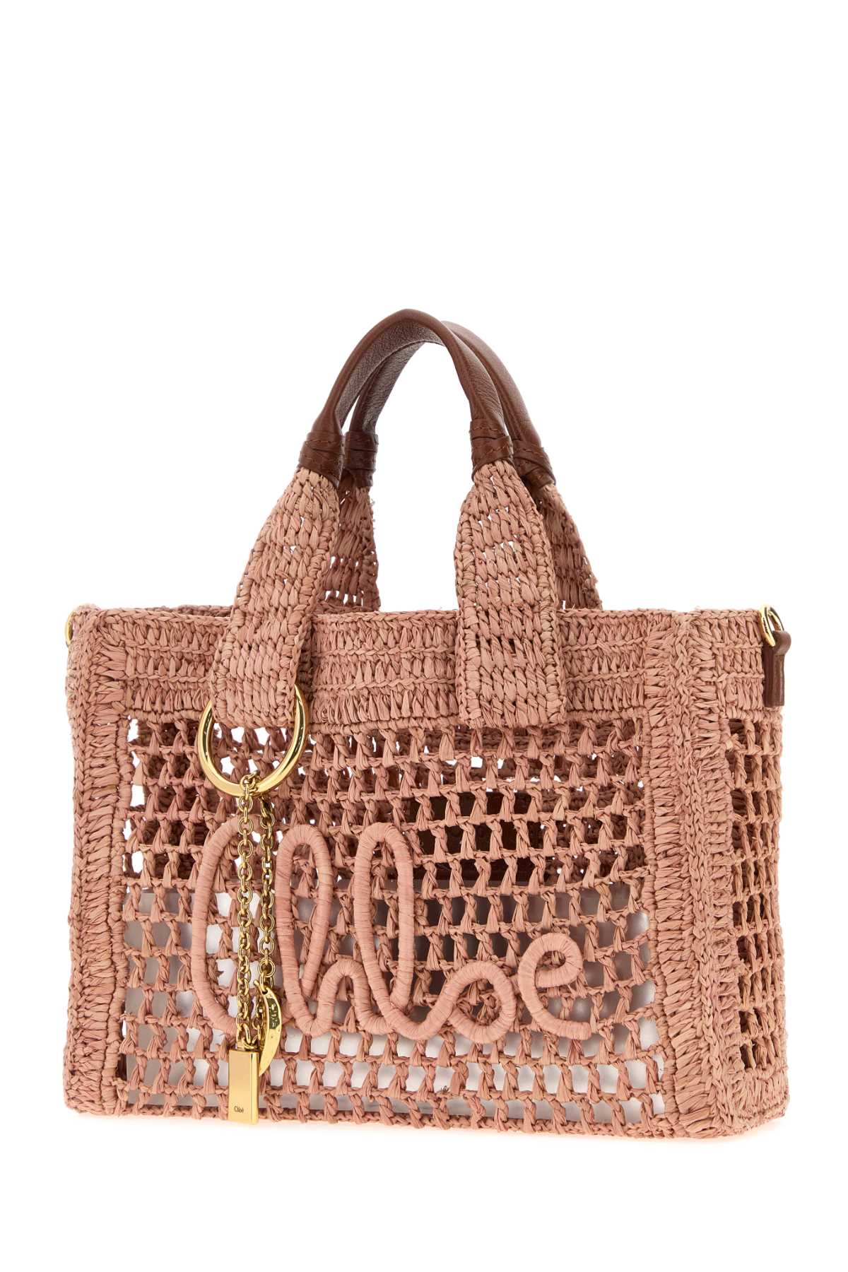 CHLOE Chloe Women Antiqued Pink Raffia Summer Banana Shopping Bag