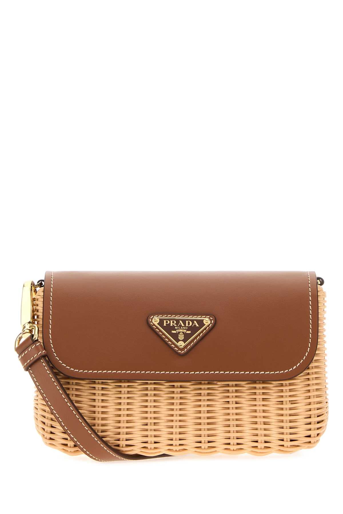 Prada Women Two-Tone Wicker And Leather Crossbody Bag
