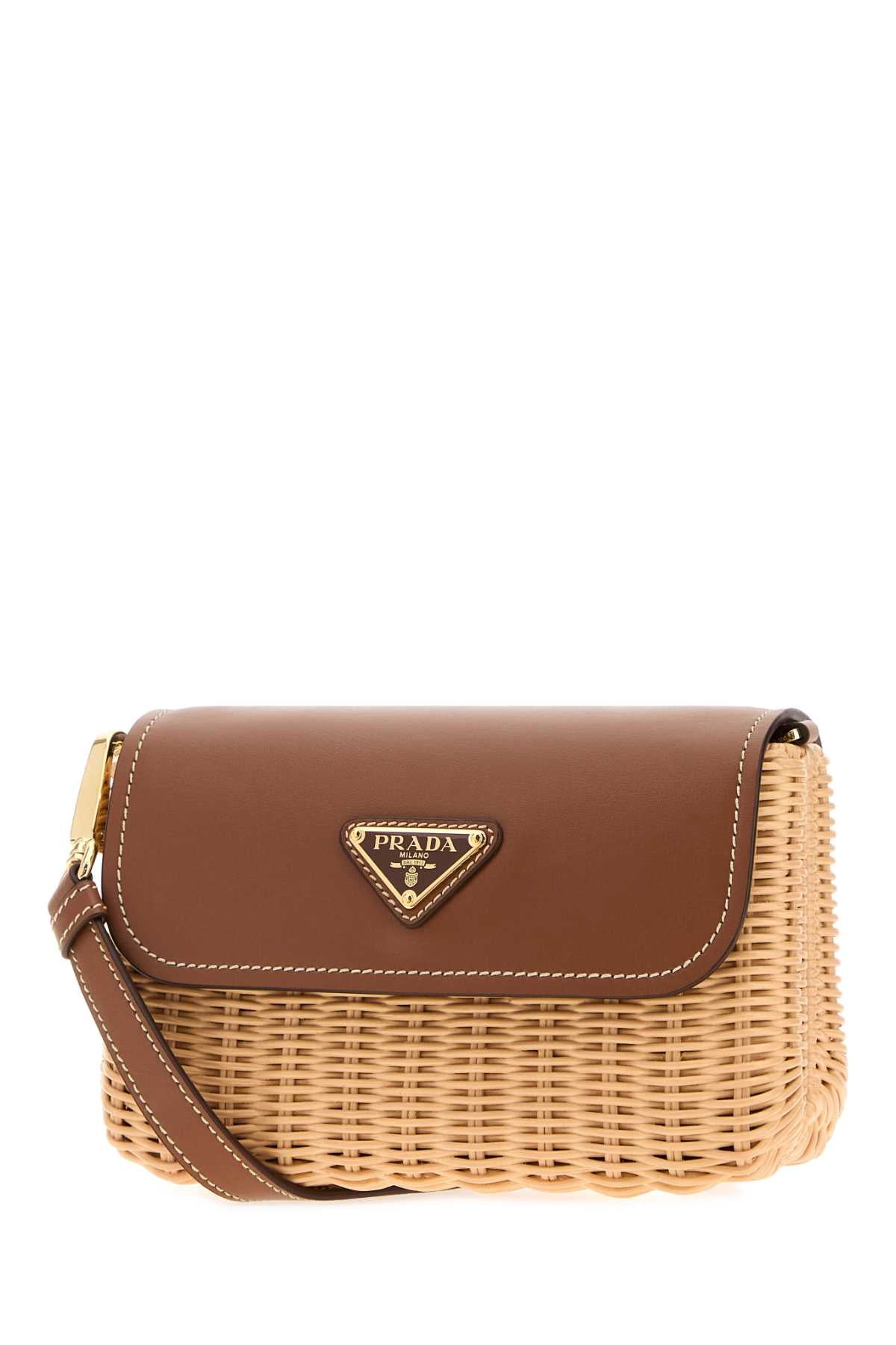 Prada Women Two-Tone Wicker And Leather Crossbody Bag