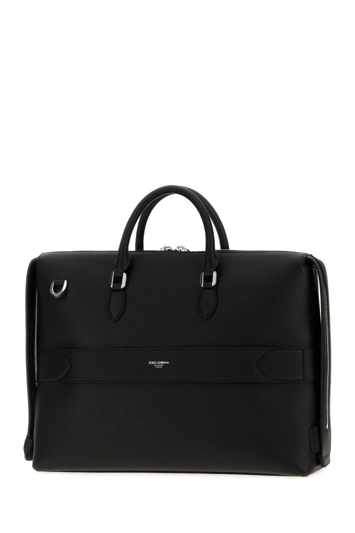 Dolce & Gabbana Men Black Leather Vittoria Briefcase