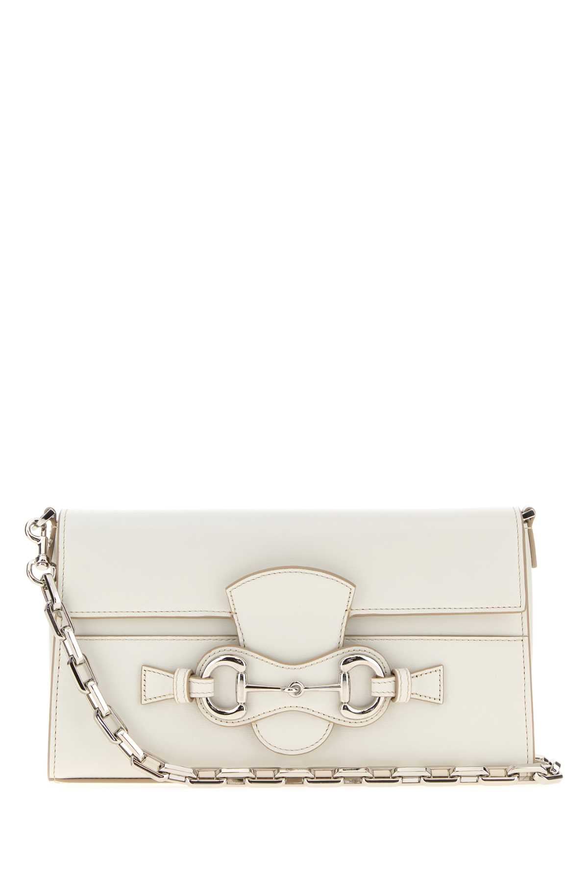 Gucci Women White Leather Medium Horsebit Ristretto Shoulder Bag