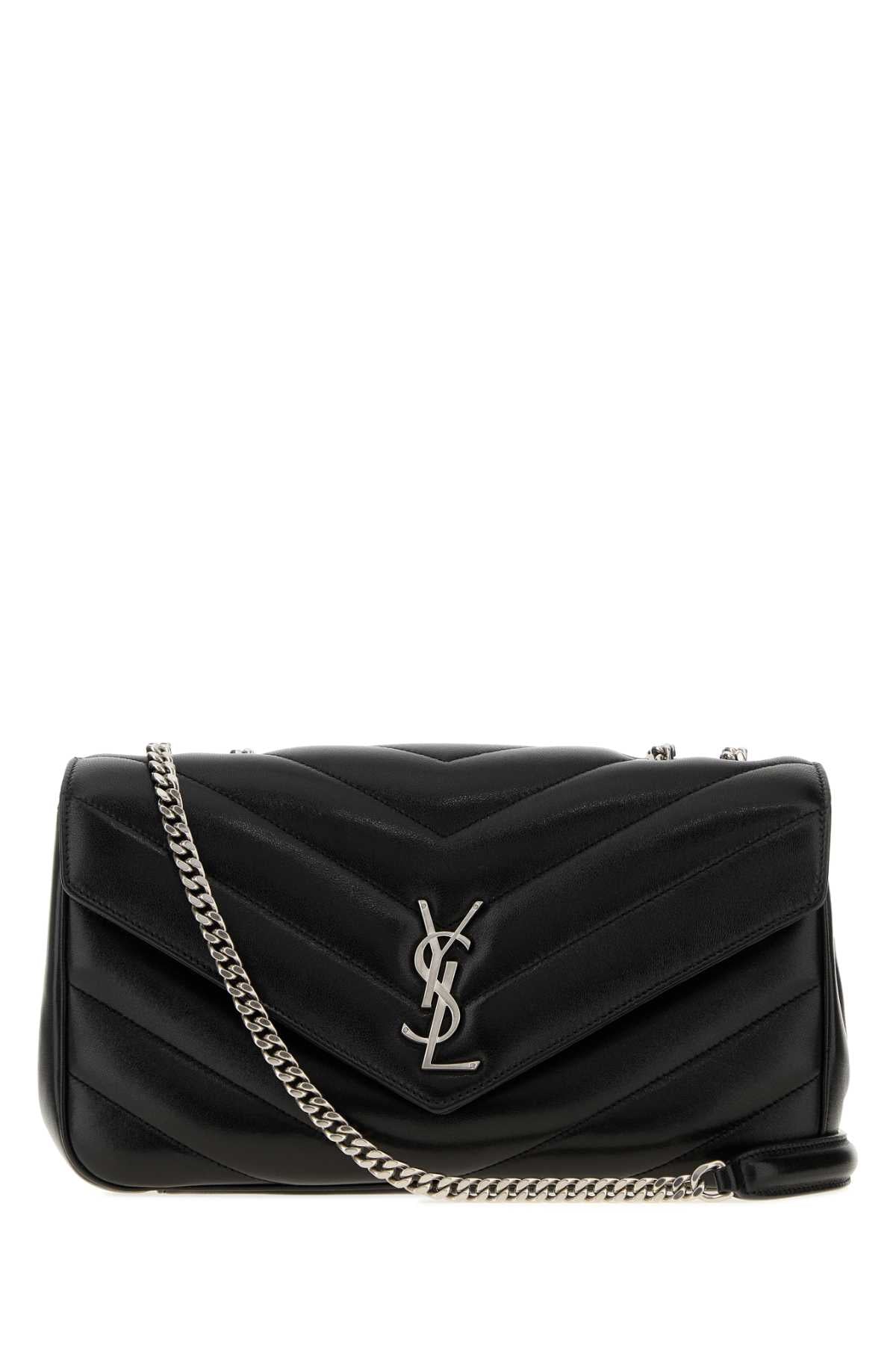 Saint Laurent Women Black Leather Medium Loulou Shoulder Bag