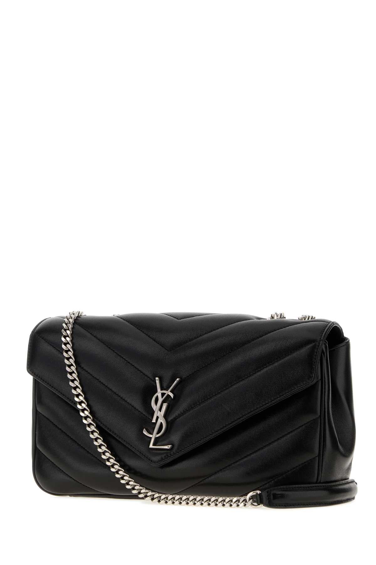 Saint Laurent Women Black Leather Medium Loulou Shoulder Bag