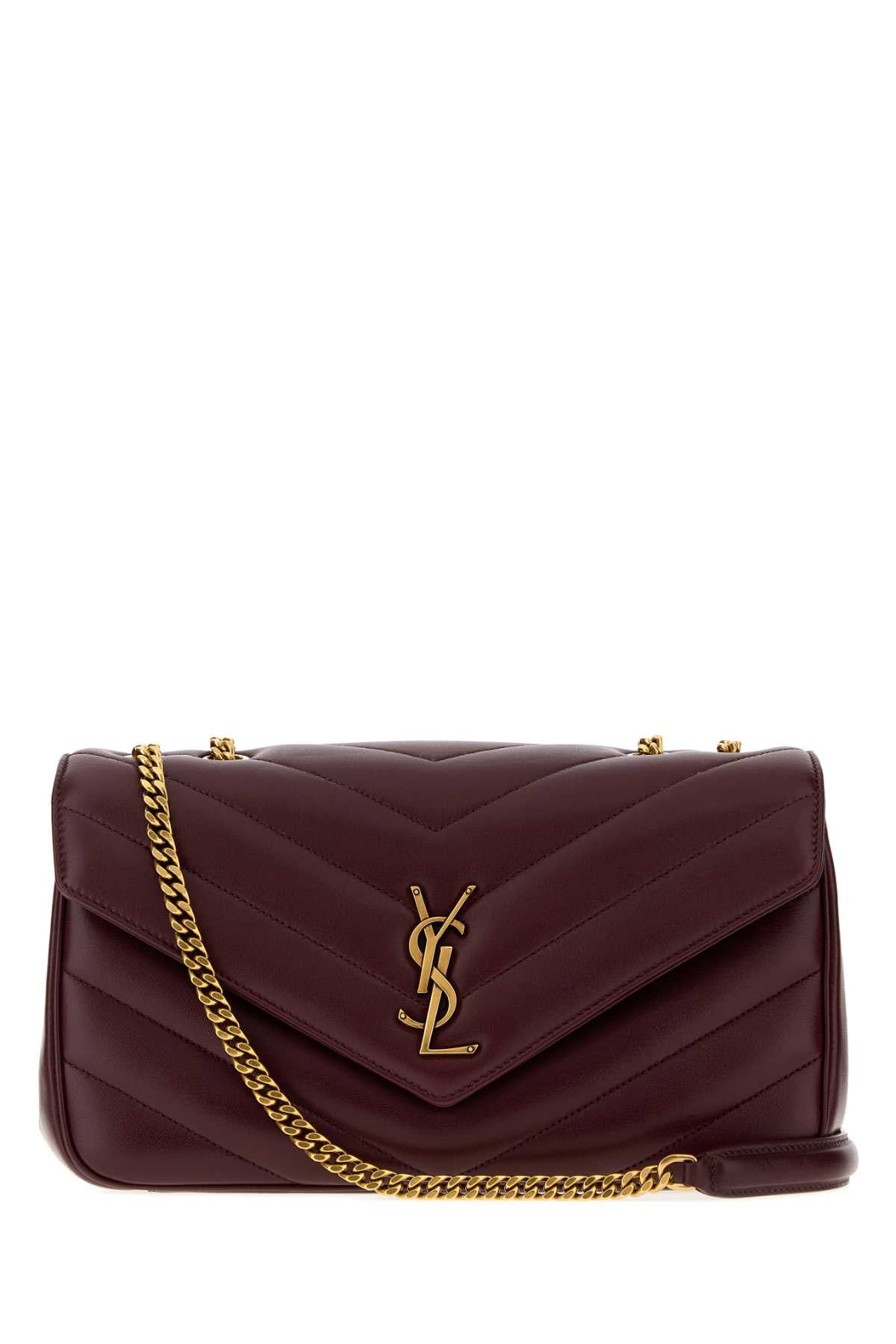 Saint Laurent Women Burgundy Leather Medium Loulou Shoulder Bag