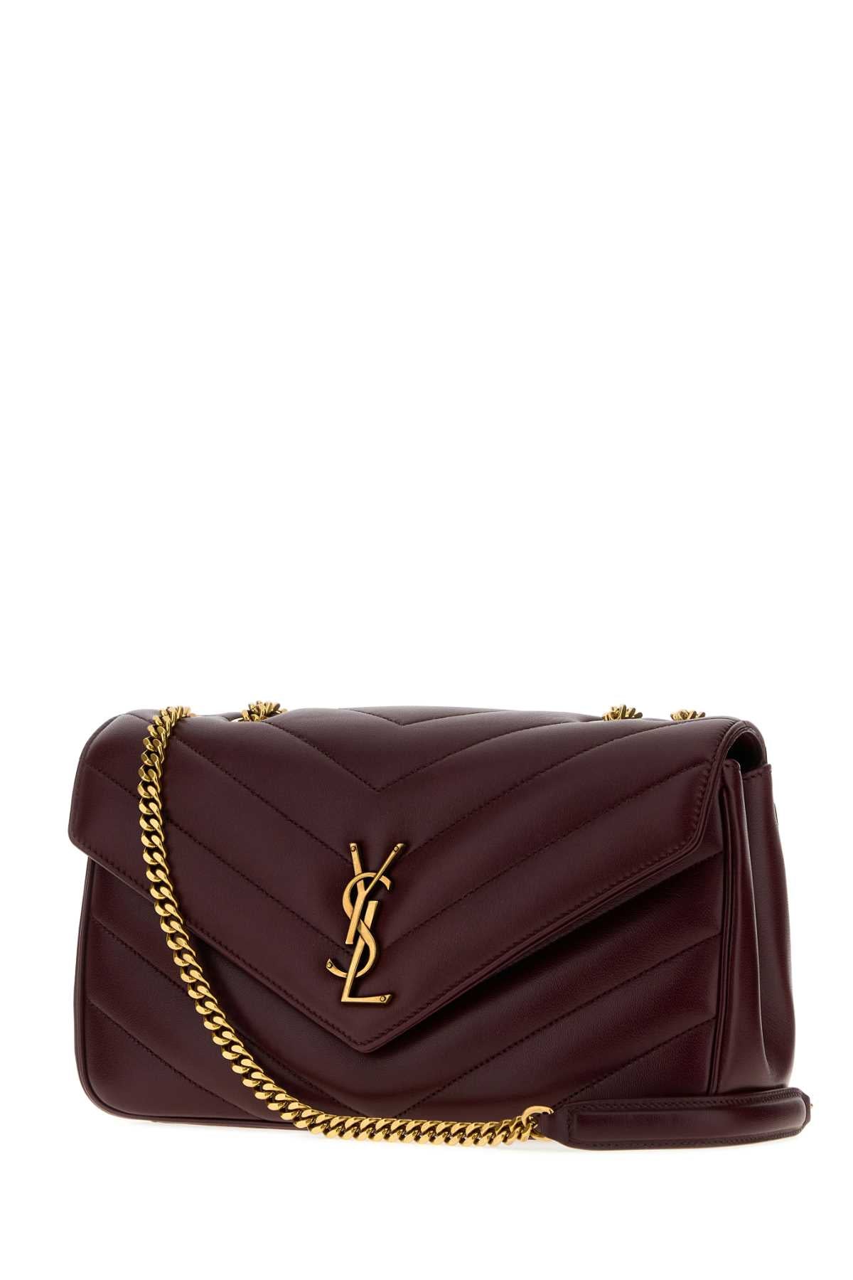Saint Laurent Women Burgundy Leather Medium Loulou Shoulder Bag