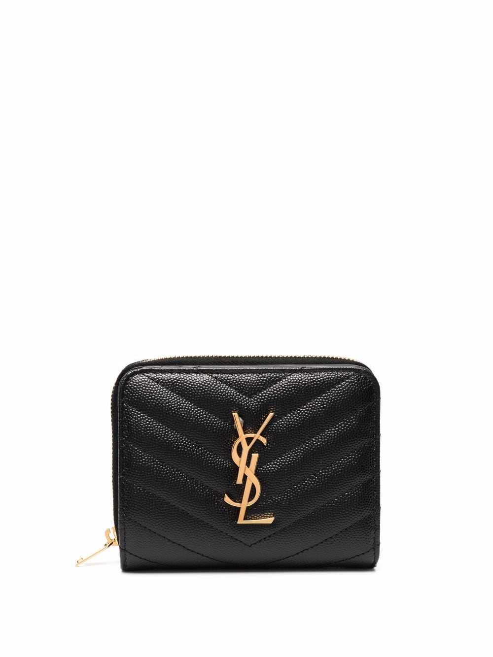SAINT LAURENT PARIS Cassandre Matelassé Compact Zip Around Wallet In Grain De Poudre Leather Women