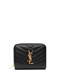 SAINT LAURENT PARIS Cassandre Matelassé Compact Zip Around Wallet In Grain De Poudre Leather Women