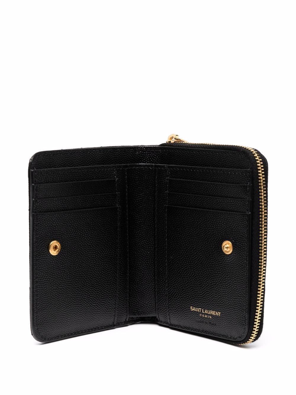 SAINT LAURENT PARIS Cassandre Matelassé Compact Zip Around Wallet In Grain De Poudre Leather Women