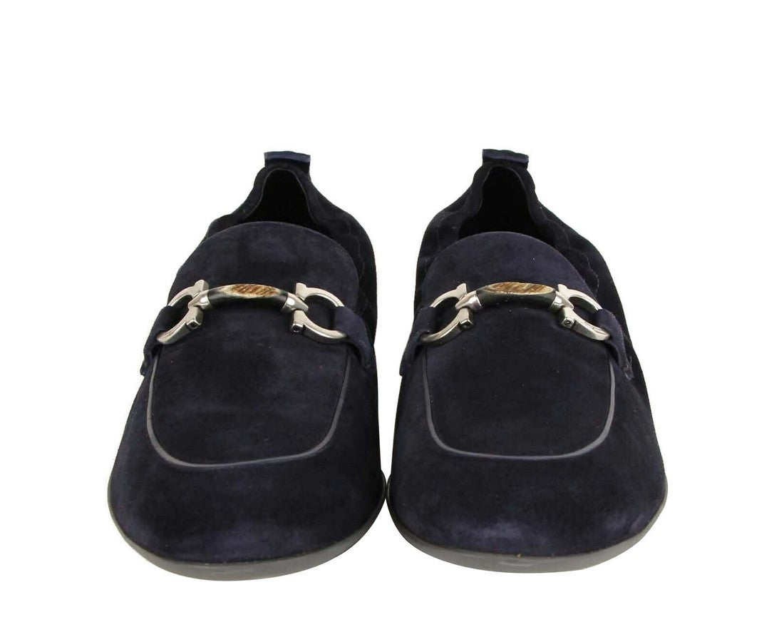 Salvatore Ferragamo Men's Celso Dark Blue Suede Stretch Horsebit Loafer