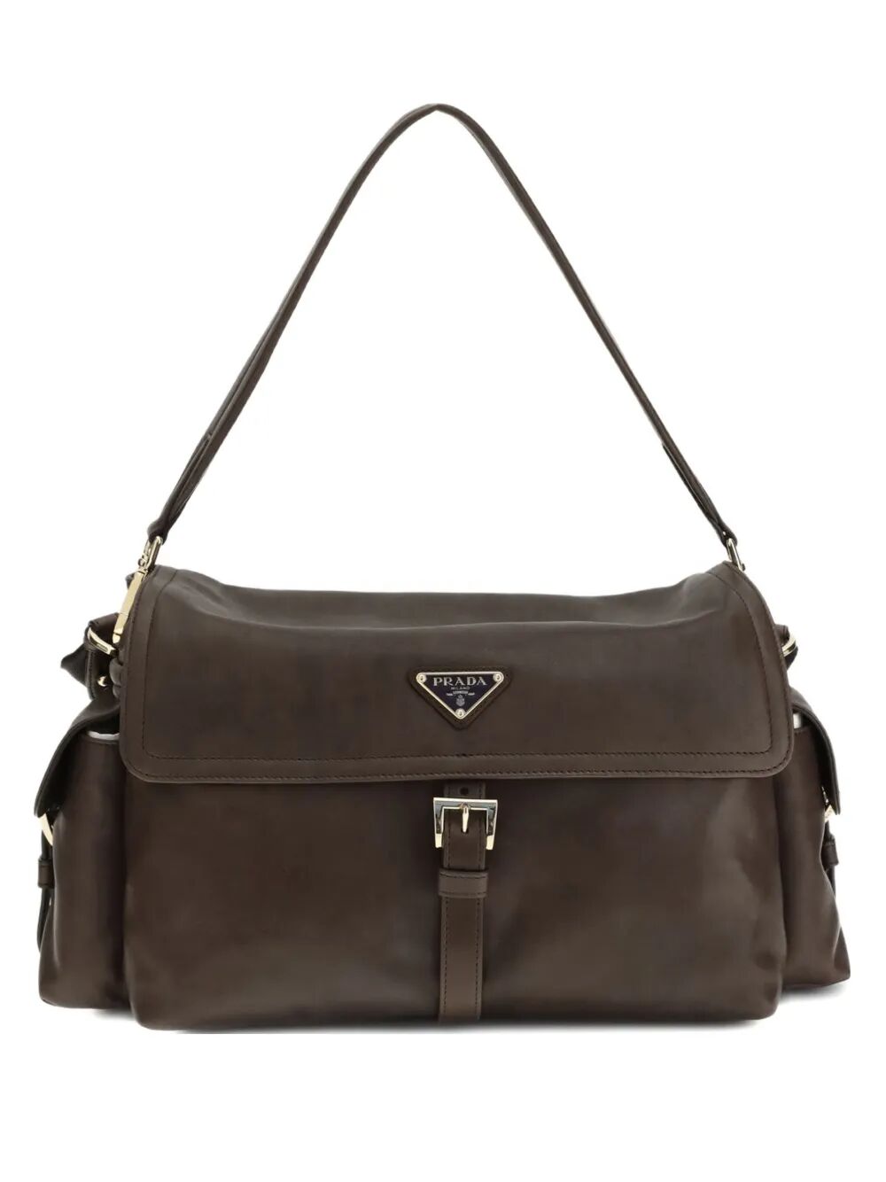 PRADA Prada Explore Large Vintage Look-Treated Leather Shoulder Bag With Flap Women