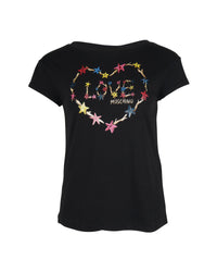 Love Moschino Star Heart Graphic Tee Women Black T-Shirts 2 Black