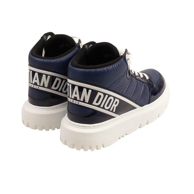 DIOR Navy Blue Quilted Nylon D-Player High Top Sneakers