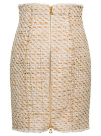 Balmain Women Beige Tweed Skirt With Front Golden Buttons In Cotton Blend Woman