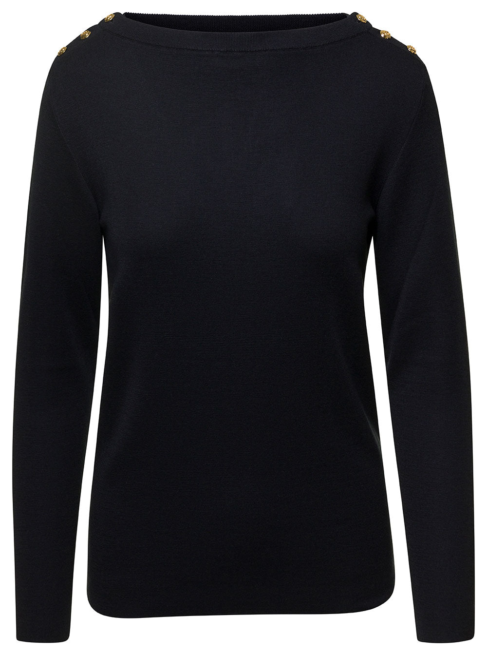 GUCCI Gucci Women Black Sweater With Boat Neckline And Golden Logo Buttons In Cashmere Woman