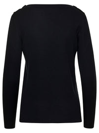 GUCCI Gucci Women Black Sweater With Boat Neckline And Golden Logo Buttons In Cashmere Woman