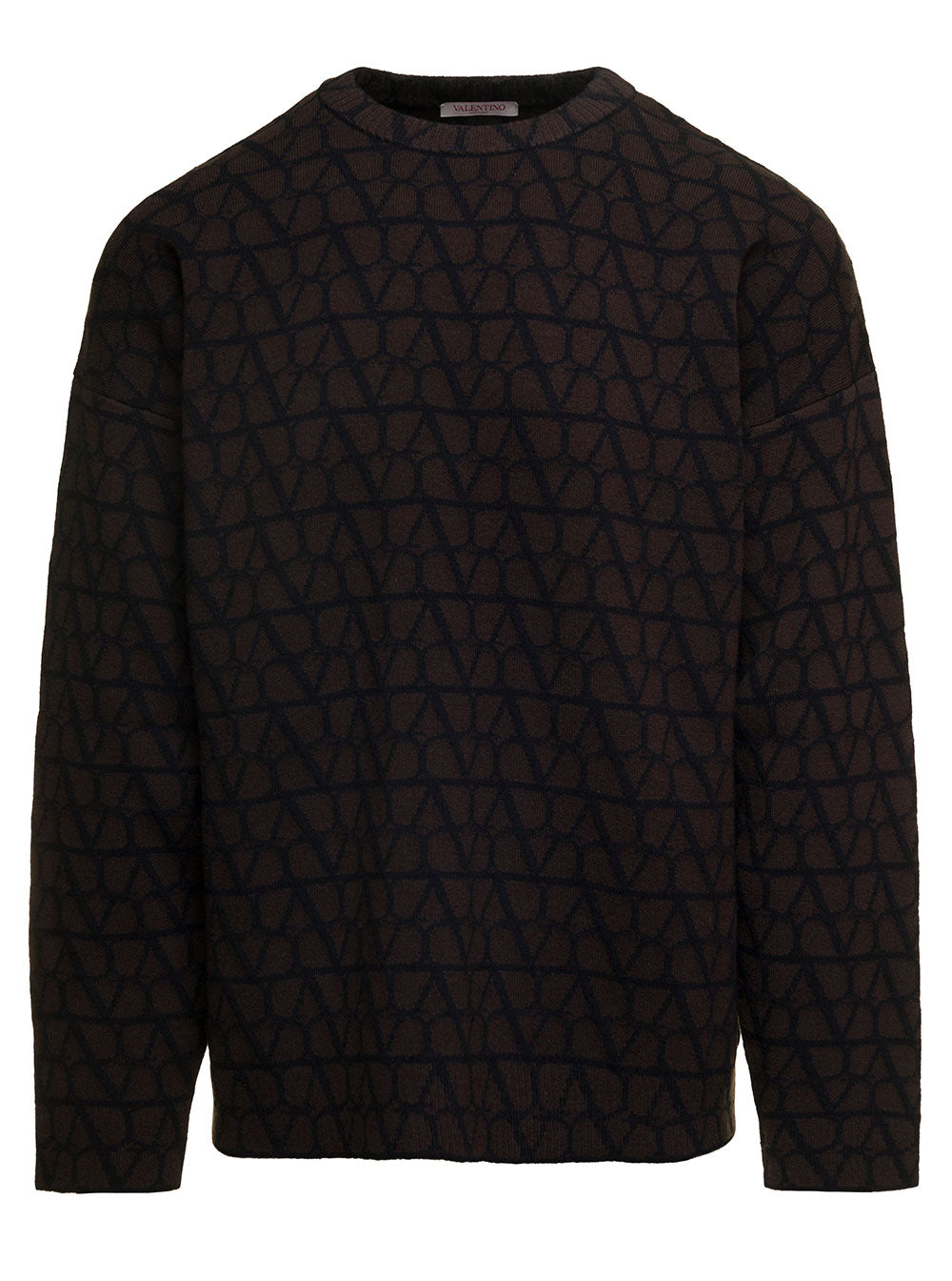 Valentino Men Brown Sweater With 'Toile Iconographe' Allover Print In Virgin Wool Man