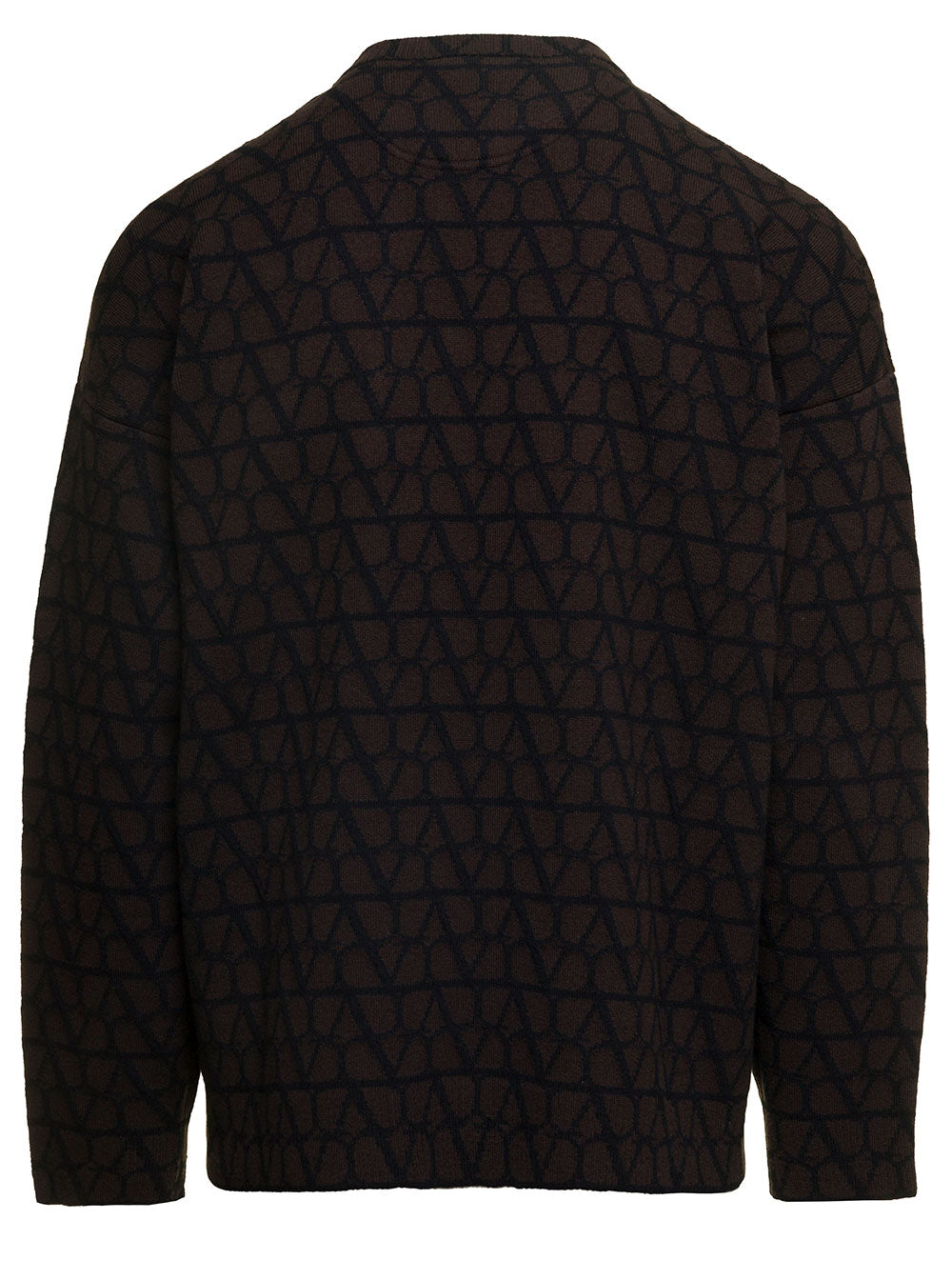 Valentino Men Brown Sweater With 'Toile Iconographe' Allover Print In Virgin Wool Man
