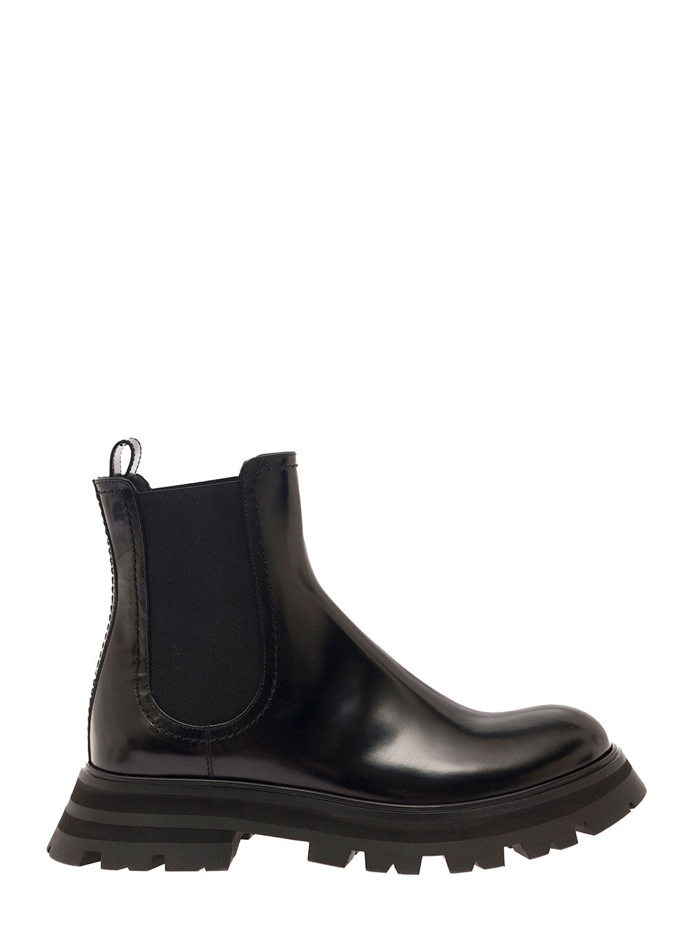 ALEXANDER MCQUEEN Alexander Mcqueen Women Black Chelsea Boots With Elastic Inserts In Smooth Leather Woman