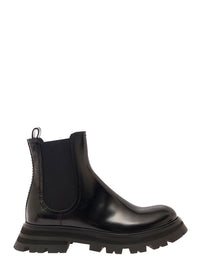 ALEXANDER MCQUEEN Alexander Mcqueen Women Black Chelsea Boots With Elastic Inserts In Smooth Leather Woman
