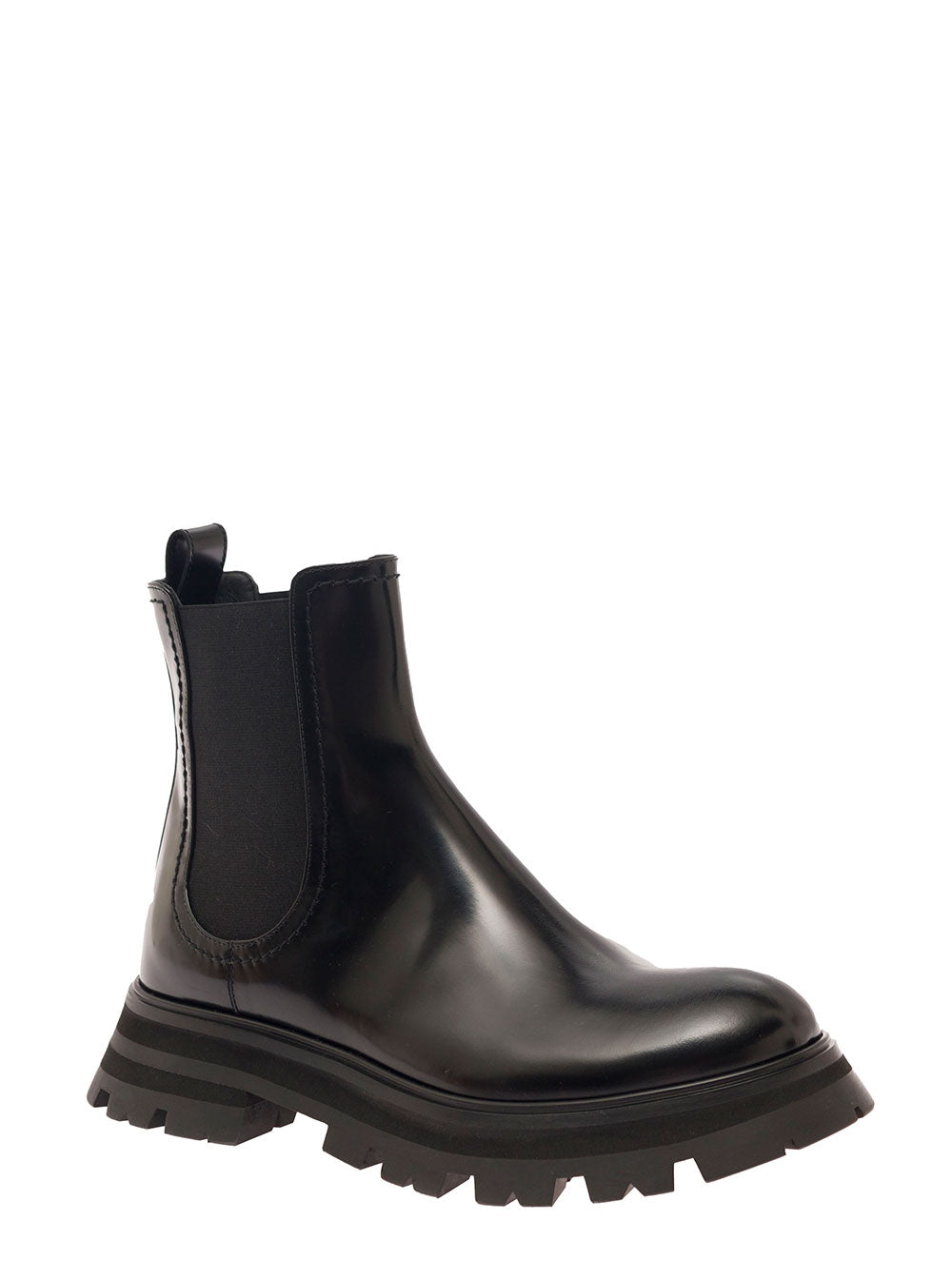 ALEXANDER MCQUEEN Alexander Mcqueen Women Black Chelsea Boots With Elastic Inserts In Smooth Leather Woman