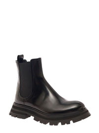 ALEXANDER MCQUEEN Alexander Mcqueen Women Black Chelsea Boots With Elastic Inserts In Smooth Leather Woman