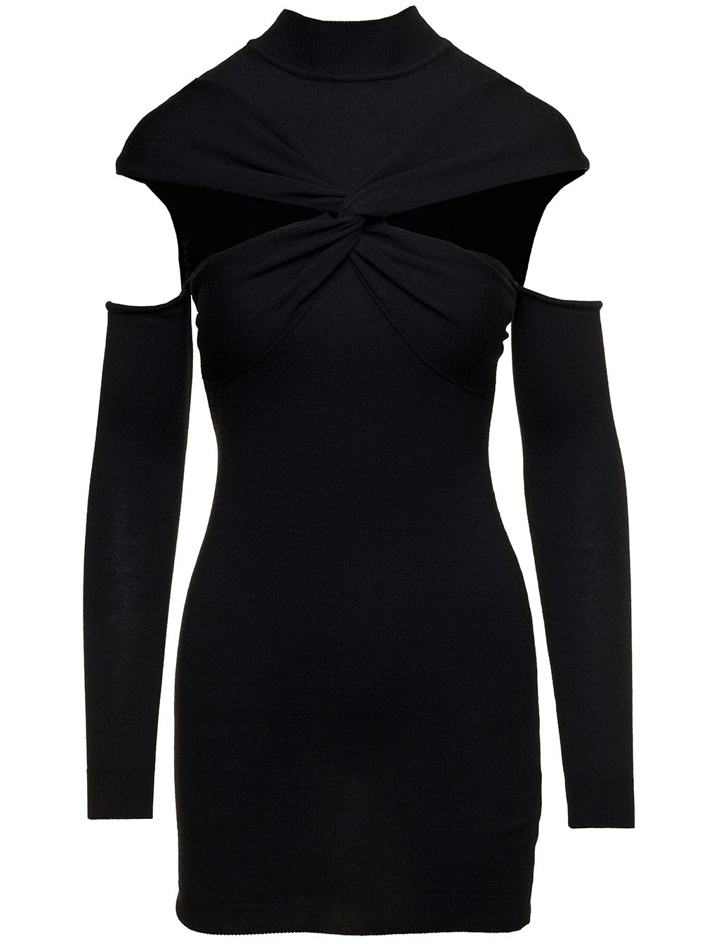 Coperni Women Mini Black Dress With Mock Neck And Twisted Cut-Out In Wool Woman