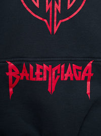 Balenciaga Men Black Hoodie With Maxi Logo Print On Front And Rear In Cotton Stretch Man