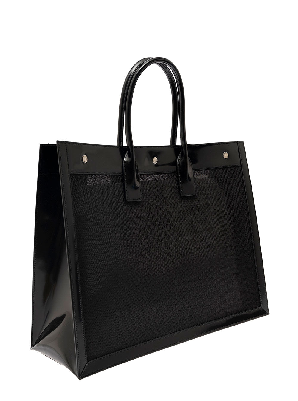 SAINT LAURENT Saint Laurent Women Black Tote Bag With Tonal Rive Gauche Logo In Raphia Woman