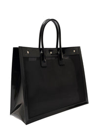 SAINT LAURENT Saint Laurent Women Black Tote Bag With Tonal Rive Gauche Logo In Raphia Woman