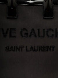 SAINT LAURENT Saint Laurent Women Black Tote Bag With Tonal Rive Gauche Logo In Raphia Woman
