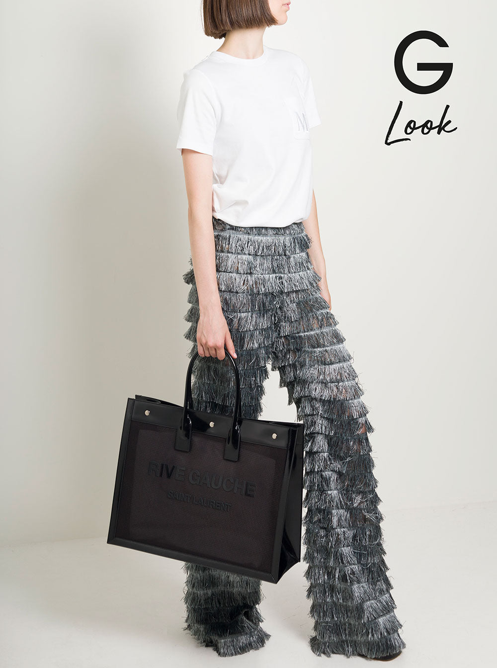SAINT LAURENT Saint Laurent Women Black Tote Bag With Tonal Rive Gauche Logo In Raphia Woman